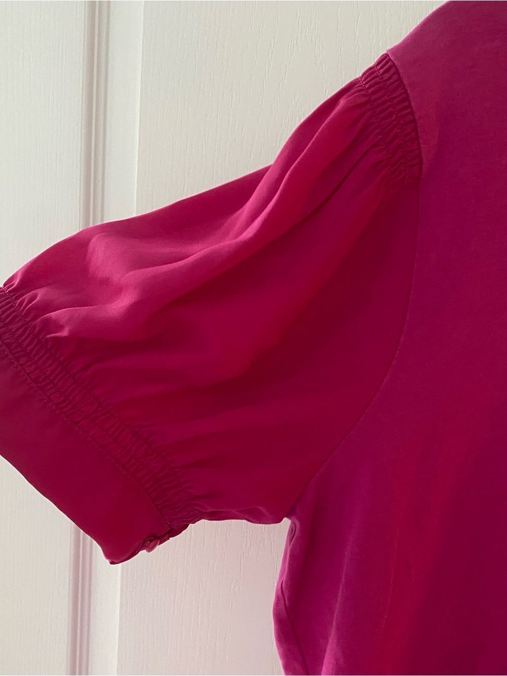Talbots Fuchsia Short Sleeve Knit Top with Gathered Sleeves - Picture 2 of 3